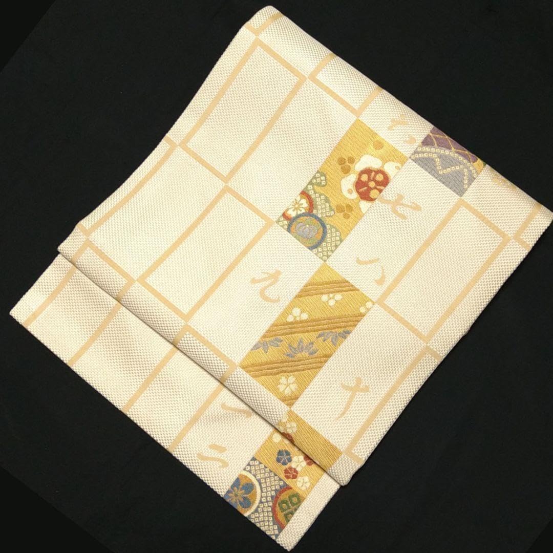 名古屋帯　絹　未使用品　クリーム色 六通柄　締めやすい　普段着着物　お茶席 名古屋帯 絹 クリーム色 六通柄 締めやすい 普段着着物 お茶席
